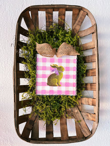 Tobacco Basket Pink Check and Bunny Mini Print with Galvanized Frame