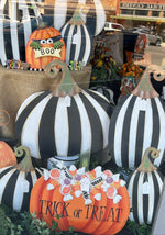 Load image into Gallery viewer, Set of 2: Large Black &amp; White Tall &amp; Short Striped Pumpkin Stake
