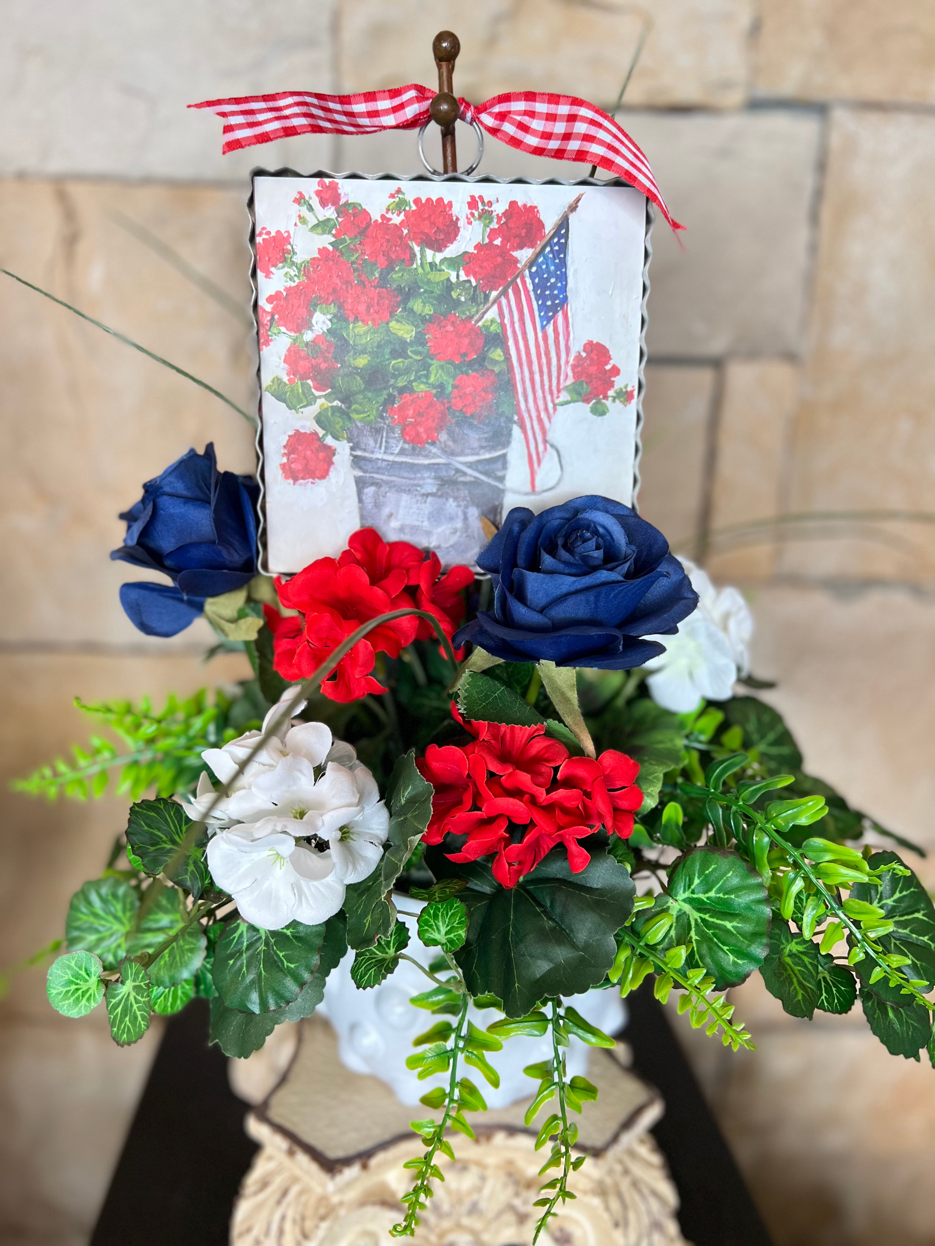 Americana Patriotic Floral Arrangement Mini Print Holder