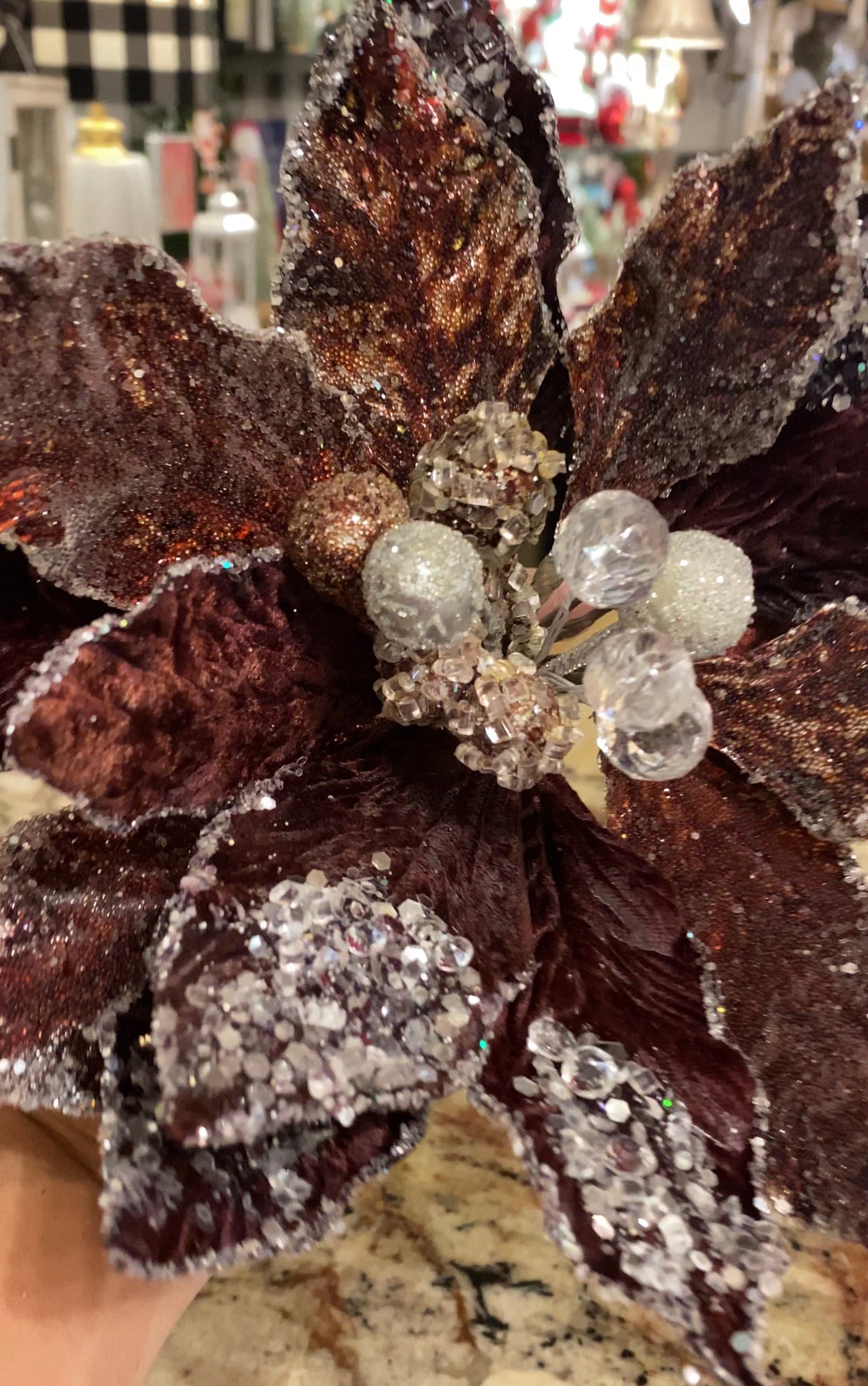 Copper Wine Glam Velvet Poinsettia with Sequins