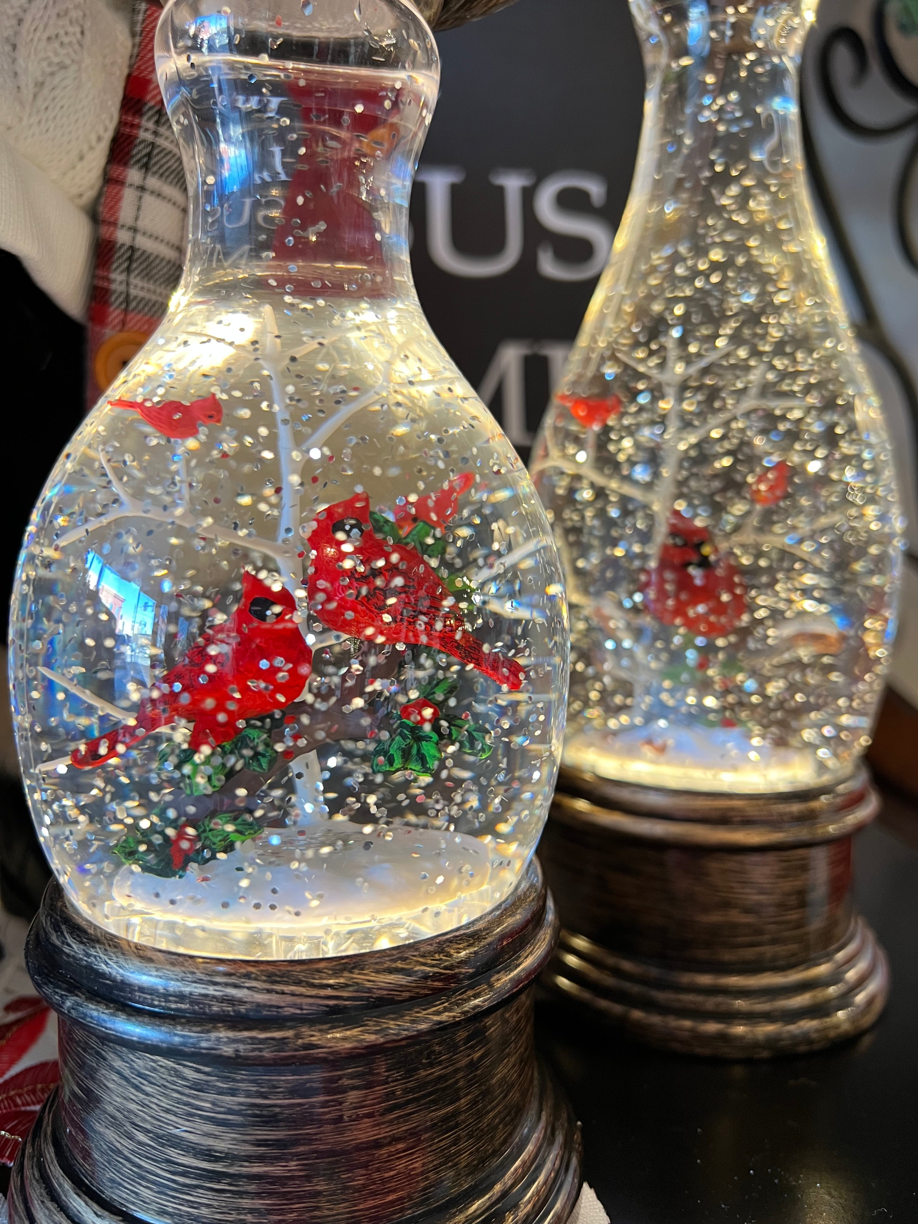 Set of 2 Snowglobe Cardinal LED Candlesticks