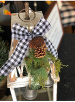 Load image into Gallery viewer, Buffalo Check Bow Black &amp; White Hanging Bells
