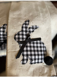 Black & White Gingham Bunnies Hand Towel