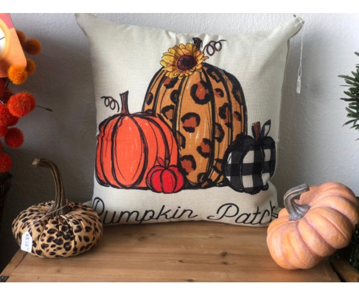 Pumpkin Pillow Leopard, Orange and Buffalo Check