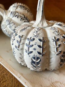 Set of 3 Indigo Blue & White Pumpkins