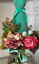 Load image into Gallery viewer, Teal Bunny Arrangement with Aqua Cake Stand
