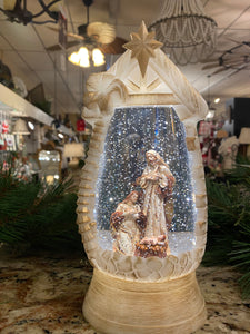 Snow globe with Holy Family LED Manger Scene and Star