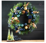 Load image into Gallery viewer, Ornamental Blue Pine &amp; Gold Wreath
