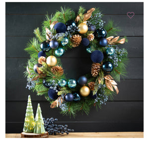 Ornamental Blue Pine & Gold Wreath