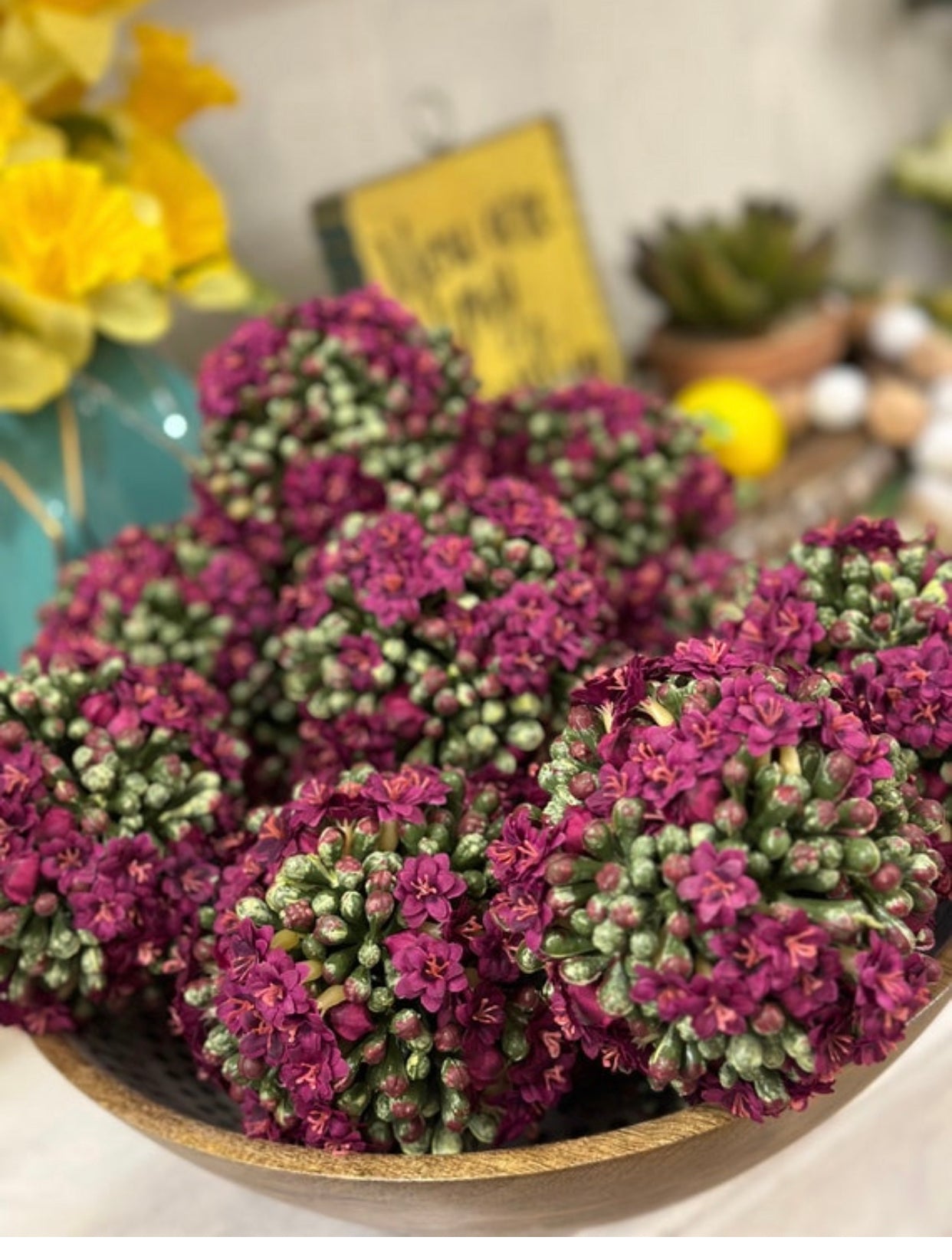 4” Set of 3 Faux Kalanchoe Balls in Purple and Green