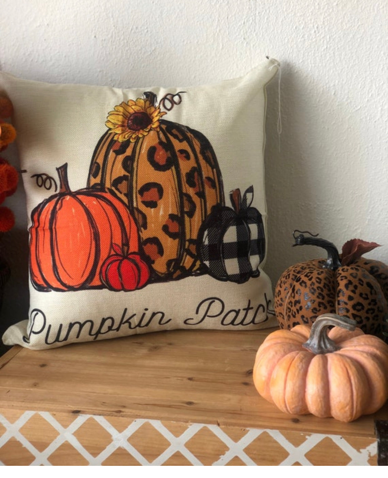 Pumpkin Pillow Leopard, Orange and Buffalo Check