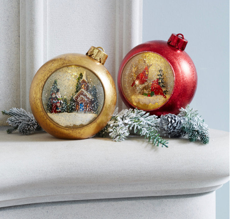 Musical🎵 Red Ornament Snow Globe with Cardinals