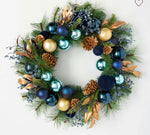 Load image into Gallery viewer, Ornamental Blue Pine &amp; Gold Wreath
