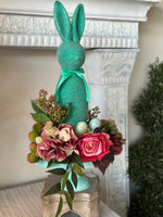 Load image into Gallery viewer, Teal Bunny Arrangement with Aqua Cake Stand
