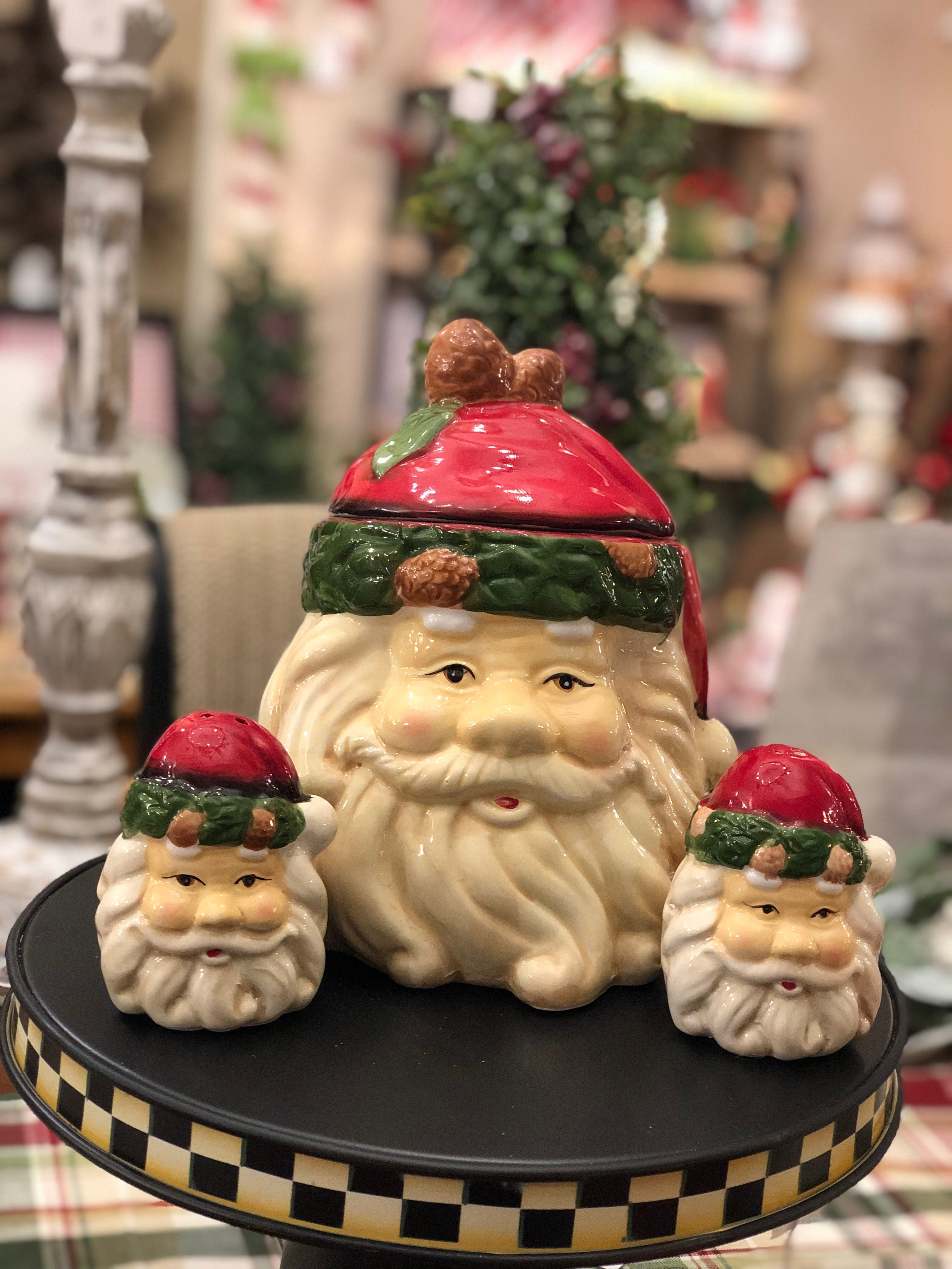 Set of Santa Face Cookie Jar and Salt & Pepper Shakers