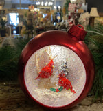 Load image into Gallery viewer, Musical🎵 Red Ornament Snow Globe with Cardinals
