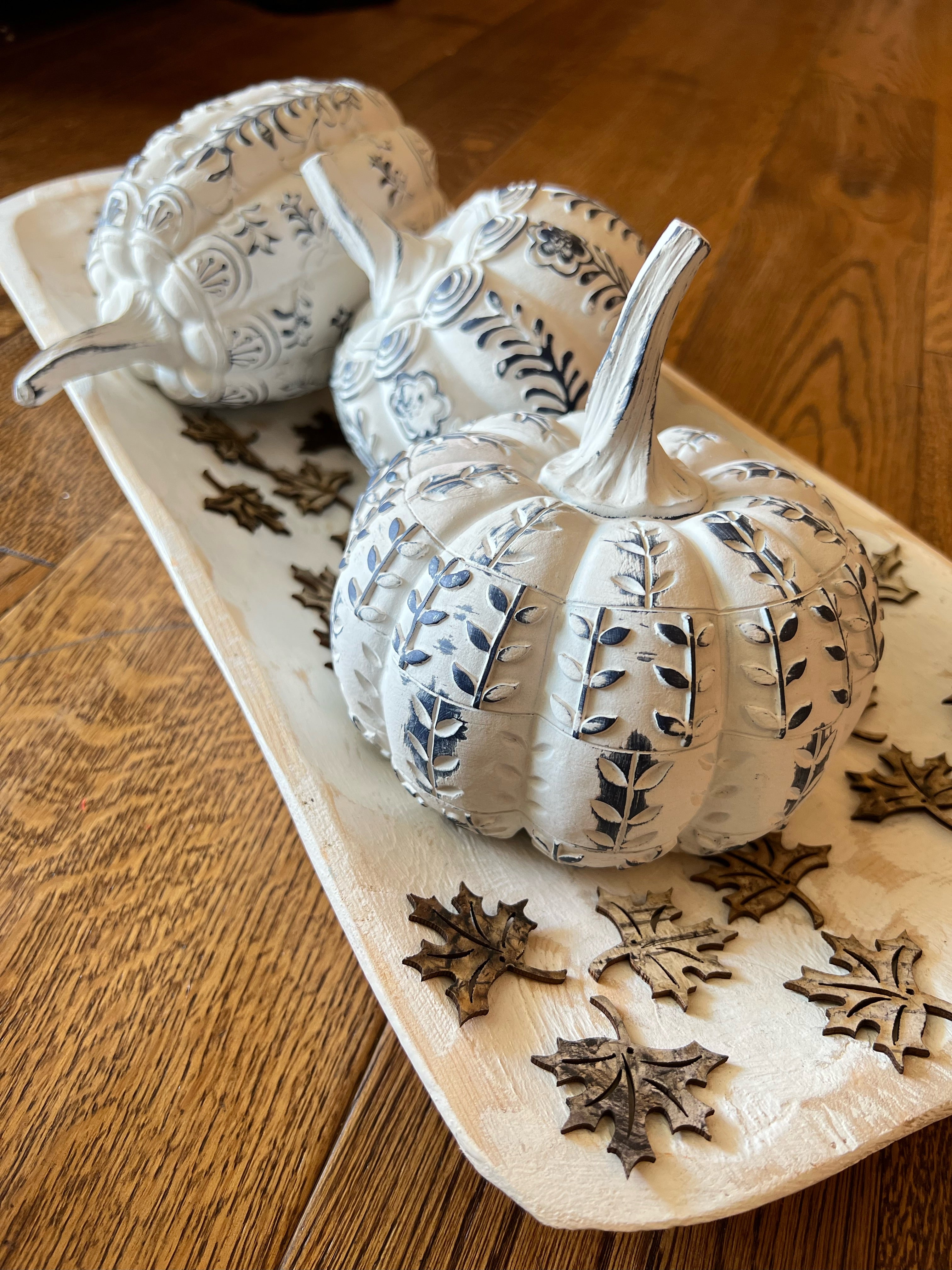 Set of 3 Indigo Blue & White Pumpkins