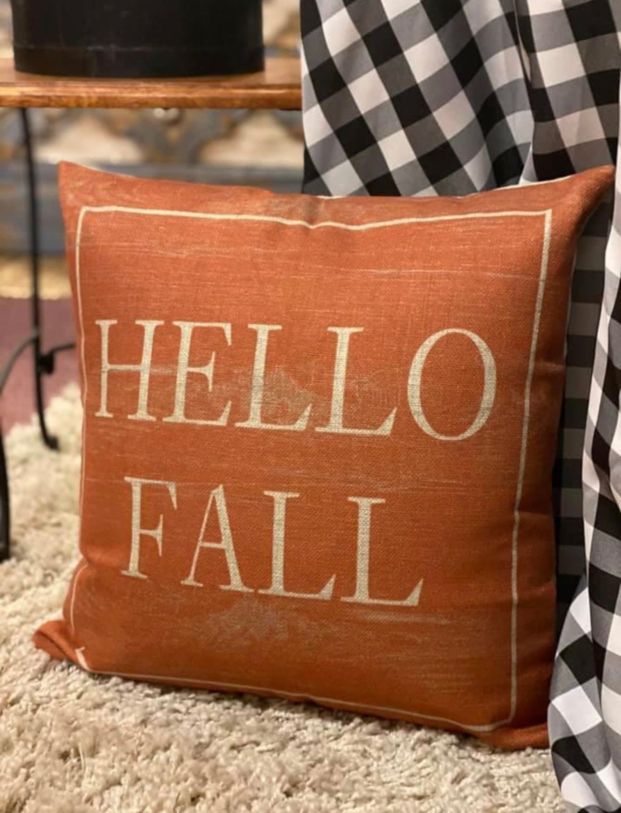 Hello Fall Rust Orange Pillow