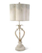 Load image into Gallery viewer, 32.5" Grey &amp; Cream Metal Lamp with Scalloped Metal Shade
