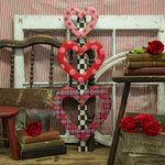 Load image into Gallery viewer, Valentine&#39;s Day: Three Hearts Metal Stake in Plaid, Floral and Xoxo
