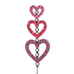 Valentine's Day: Three Hearts Metal Stake in Plaid, Floral and Xoxo