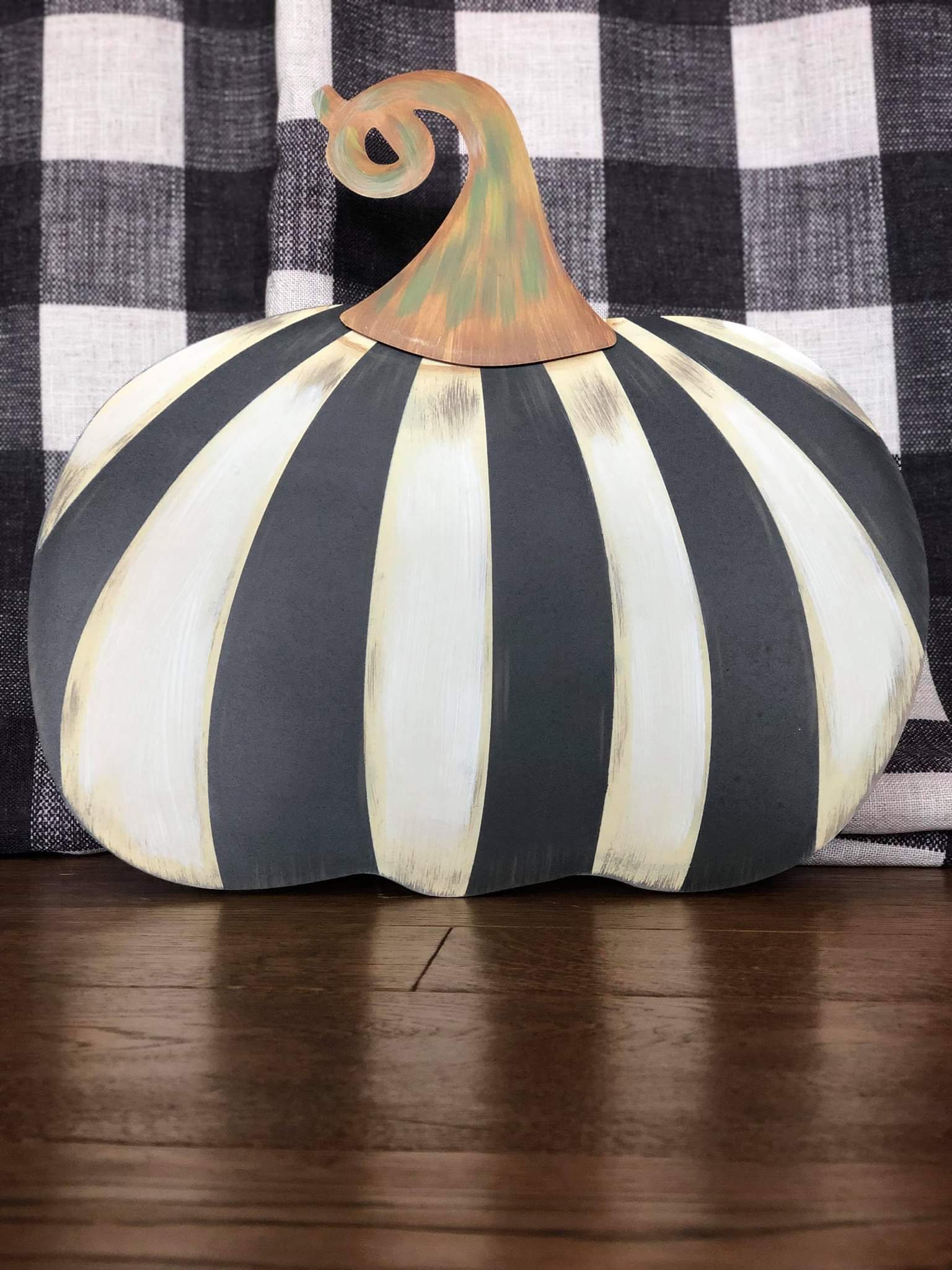 Small Short Black & White Striped Pumpkin Yard Sign