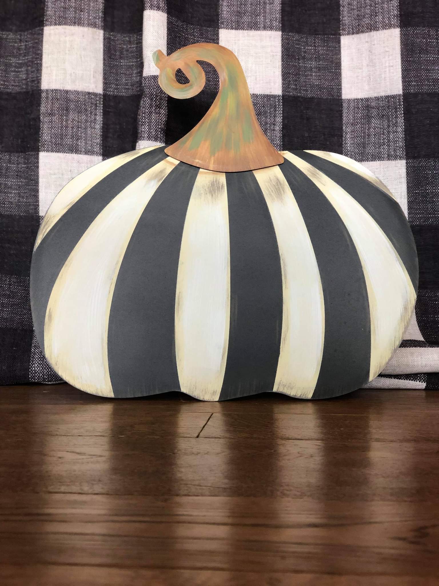 Small Short Black & White Striped Pumpkin Yard Sign