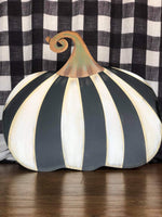 Load image into Gallery viewer, Large Short Black &amp; White Striped Pumpkin Stake
