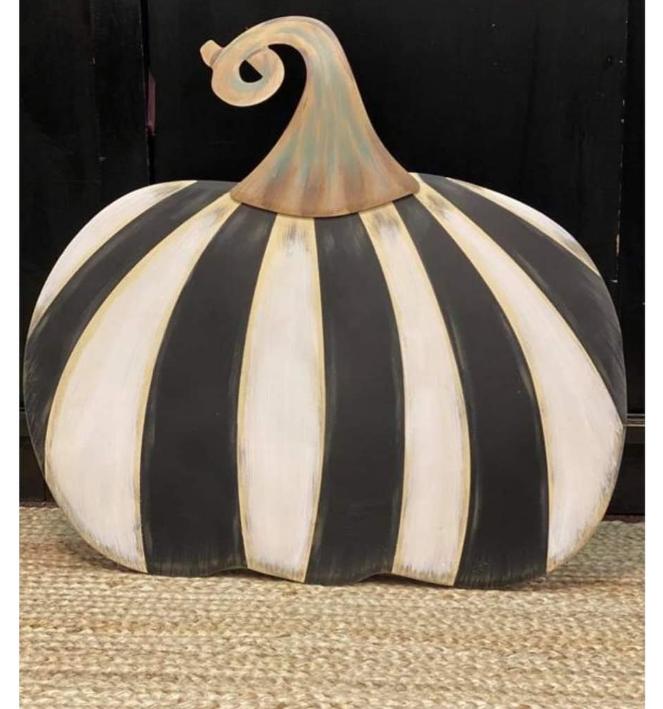 Large Short Black & White Striped Pumpkin Stake