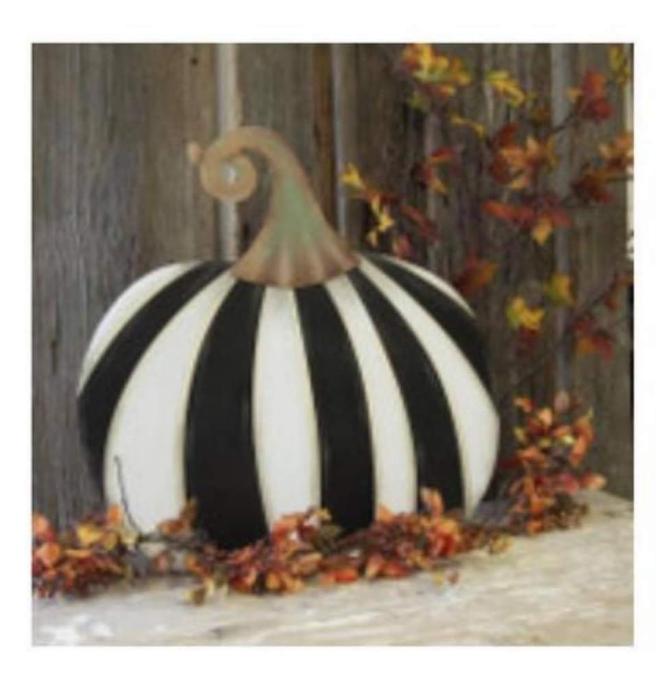 Large Short Black & White Striped Pumpkin Stake